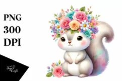 Cartoon-Style Watercolor Squirrel Flower Crown Product Image 1