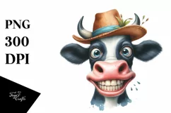 Cow Funny Watercolor Cow Hat | Clipart Product Image 1