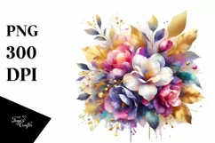 Watercolor Bouquet with Gold Foil Clipart Product Image 1