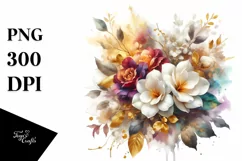 Watercolor Bouquet with Gold Foil Clipart Product Image 3