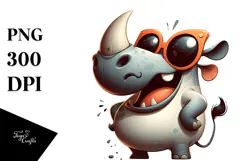 Goofy Rhino with Oversized Sunglasses PNG Product Image 1