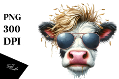 Funny Cow with Cool Hair and Hay Straw PNG Product Image 1
