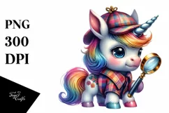 Baby Unicorn with Detective Magnifying , PNG Product Image 1