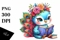 Colorful Cute Peacock Reading a Book Clipart Product Image 3