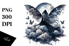 Gothic Fairy on Cloud Watercolor PNG Product Image 1