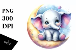 Colorful Baby Elephant on Moon | Sublimation | Clipart Product Image 3