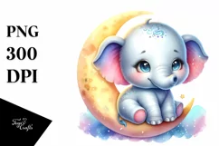 Colorful Baby Elephant on Moon | Clipart Product Image 1