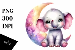 Colorful Baby Elephant on Moon | Clipart Product Image 3