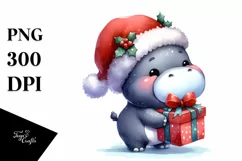 Baby Hippo with Santa Hat PNG Product Image 1