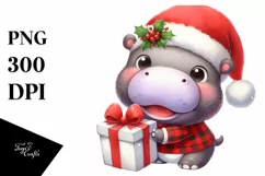 Baby Hippo with Santa Hat PNG Product Image 3