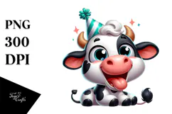 Goofy Holstein Cow with Party Hat, PNG Product Image 1