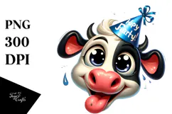 Goofy Holstein Cow with Party Hat, PNG Product Image 1