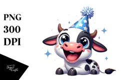 Goofy Holstein Cow with Party Hat, PNG Product Image 1