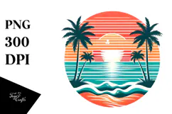 Retro Tropical Beach Sunset PNG Product Image 1
