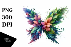 Abstract Vibrant Watercolor Butterfly with Plant Leaves and Product Image 3