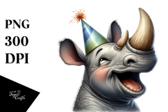 Silly Rhino with Party Hat, PNG Product Image 1