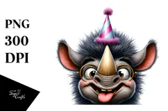 Silly Rhino with Party Hat, PNG Product Image 1