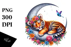 Vibrant Baby Tiger Sleeping on Moon Clipart Product Image 1