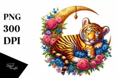 Vibrant Baby Tiger Sleeping on Moon Clipart Product Image 4