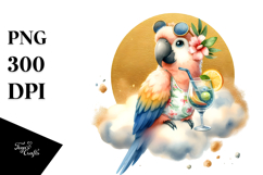 Tropical Parrot with Cocktail, Colorful PNG Product Image 1