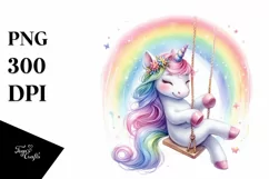 Colorful Baby Unicorn Swinging from Rainbow, Transparent PNG Product Image 1