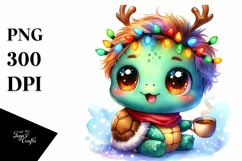 Baby Turtle with Reindeer Horns PNG Product Image 1