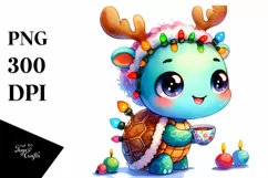 Baby Turtle with Reindeer Horns PNG Product Image 3