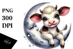 Smiling Baby Highland Cow with Sweet Pea PNG Product Image 1