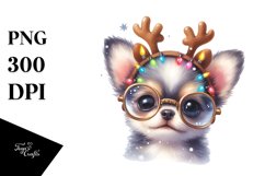 Baby Chihuahua with Reindeer Horns PNG Product Image 3