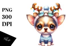 Baby Chihuahua with Reindeer Horns PNG Product Image 3