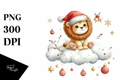 Cute Lion with Santa Hat PNG Product Image 1
