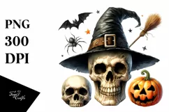 Funny Watercolor Halloween Sticker Clipart Product Image 1