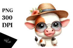 Energetic Baby Cow with Hat, PNG Product Image 1