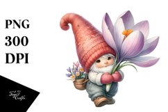 White Background Gnome with Crocus PNG Product Image 1