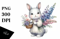 Cute Baby Rabbit Delphinium Bouquet | Sublimation | Clipart Product Image 1