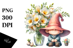 Cute Gnome with Freesia PNG Product Image 1