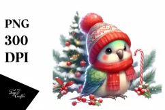 Cute Baby Parrot with Christmas Tree, Winter PNG Product Image 1