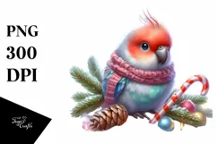 Cute Baby Parrot with Christmas Tree PNG Product Image 1