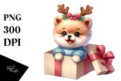 Baby Pomeranian with Reindeer Horns PNG Product Image 3