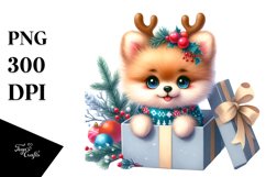 Baby Pomeranian with Reindeer Horns PNG Product Image 1