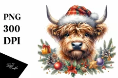 Vibrant Highland Cow with Christmas Decor PNG Product Image 1