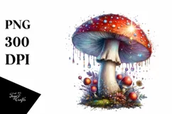 Shiny Mushroom Watercolor Illustration, PNG Product Image 1
