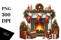 Vintage Christmas Fireplace with Stockings Product Image 3