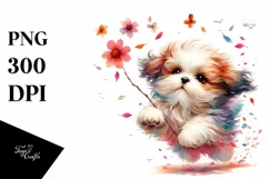 Colorful Cute Dog Tumbling with Petals in the Wind | Product Image 1