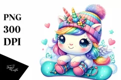 Cute Baby Unicorn Snowboard PNG Product Image 1