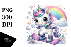 Cute Baby Unicorn Snowboard PNG Product Image 1