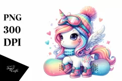 Cute Baby Unicorn Snowboard PNG Product Image 3