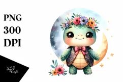 Whimsical Baby Turtle in Moon Flowers | Sublimation | Product Image 3