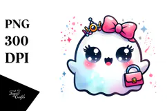 Funny Ghost with Glam Accesories, Watercolor PNG Product Image 1