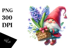 Floating Gnome with Hyacinth PNG Product Image 1